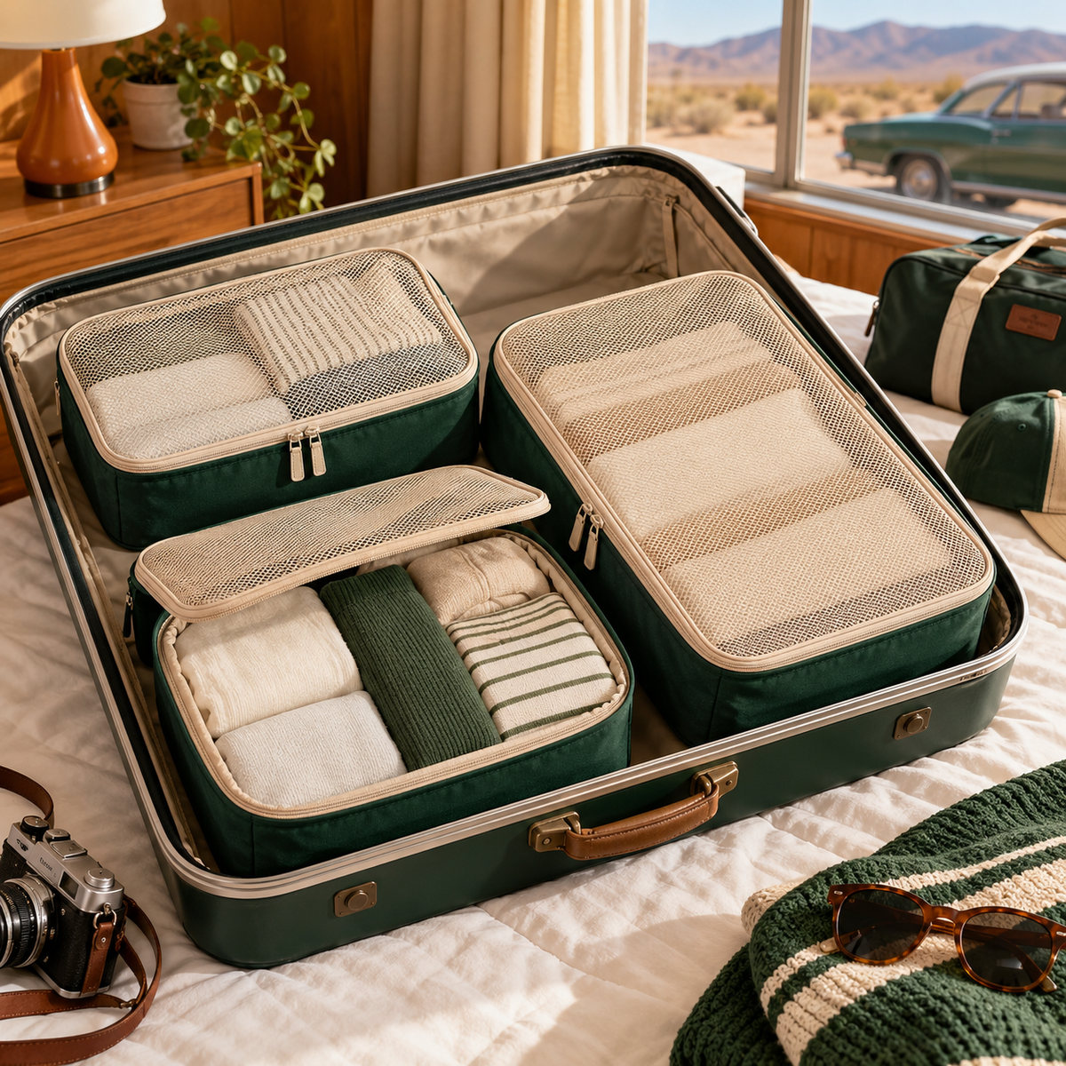 3-Piece Racing Green Packing Cube Set — main product view