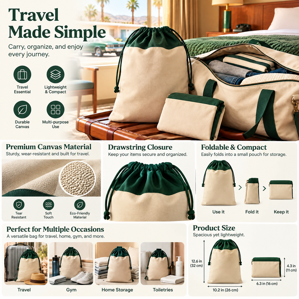 Racing Green & Cream Drawstring Laundry Bag — detail 2