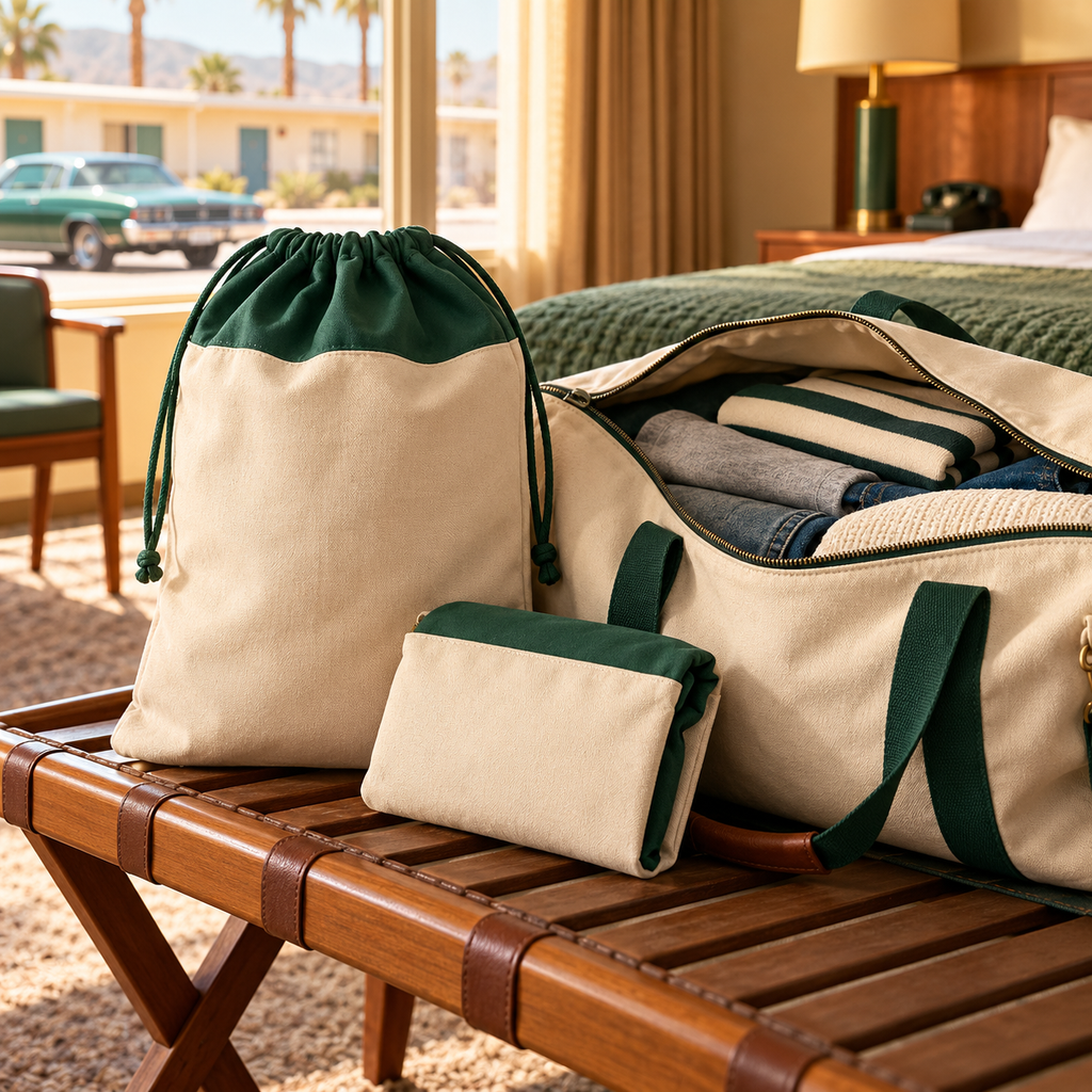 Racing Green & Cream Drawstring Laundry Bag — main product view