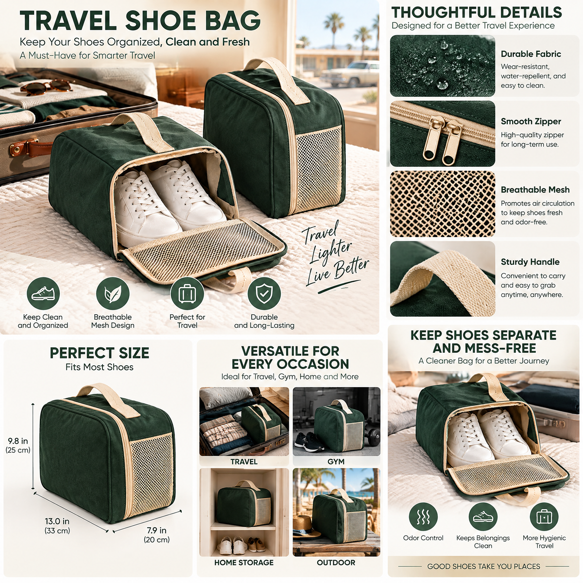 Racing Green Zip-Around Shoe Bag — detail 2