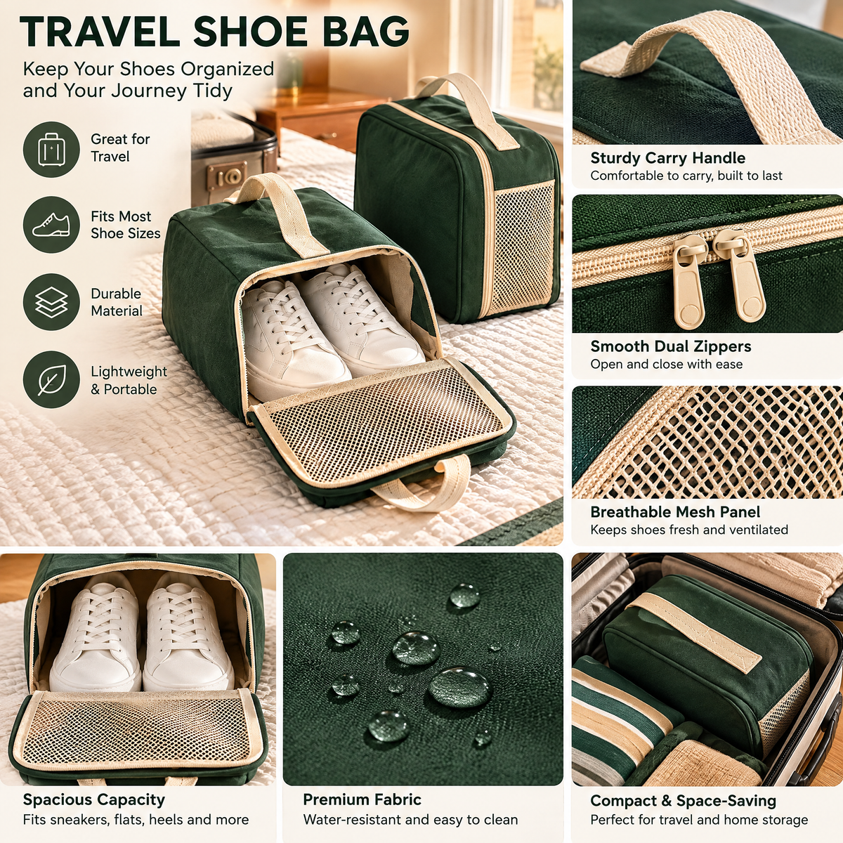 Racing Green Zip-Around Shoe Bag — detail 3