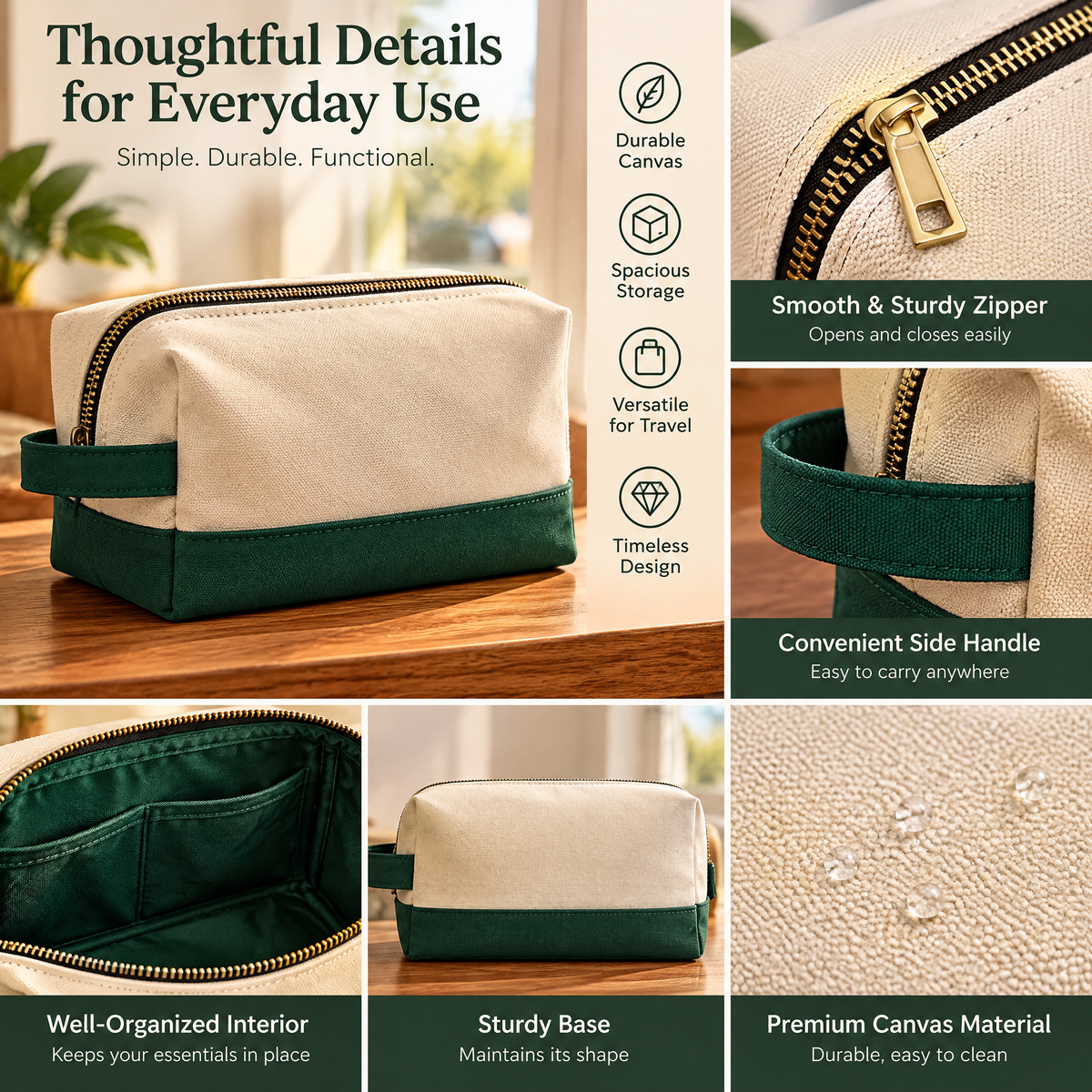 Cream & Green Classic Dopp Kit — detail 3