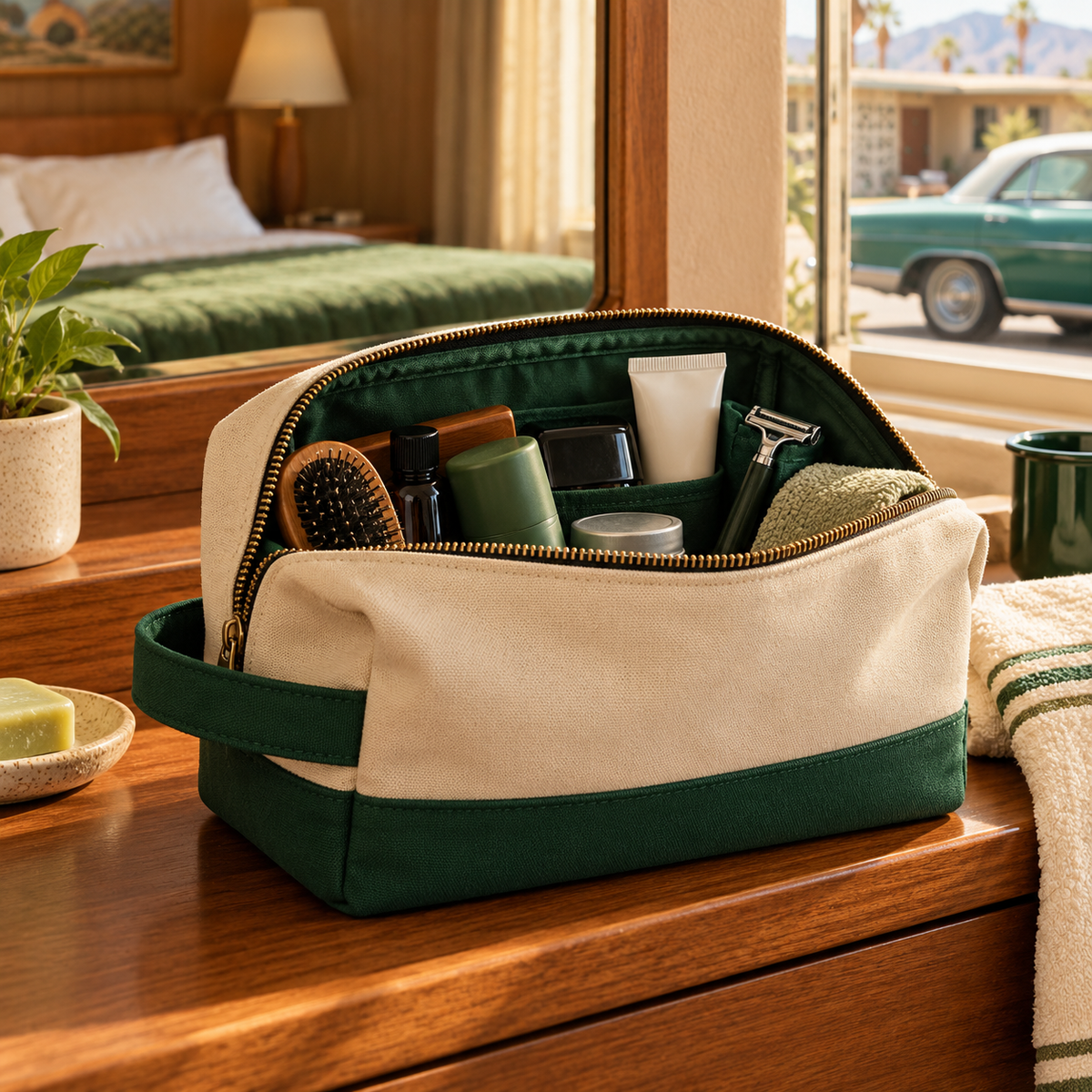 Cream & Green Classic Dopp Kit — main product view