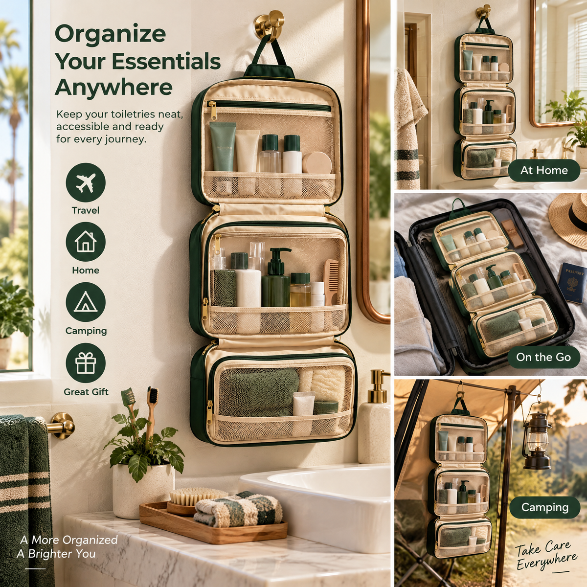 Racing Green Hanging Toiletry Organizer — detail 1