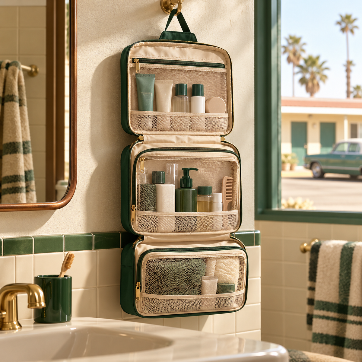 Racing Green Hanging Toiletry Organizer — main product view