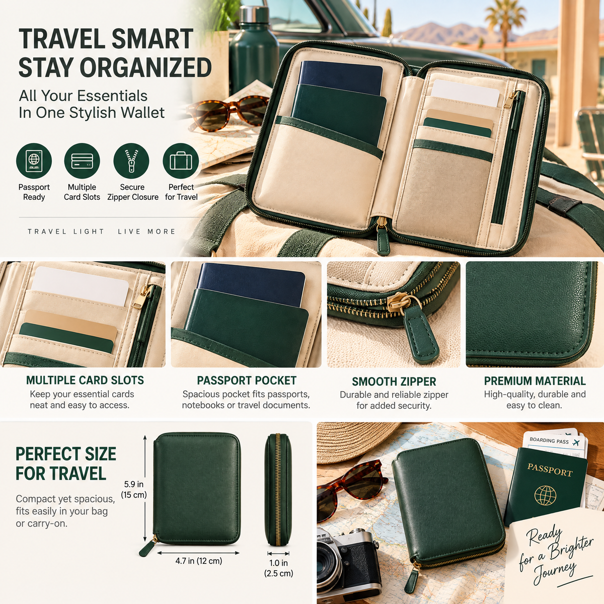 Racing Green Travel Document Organizer — detail 2