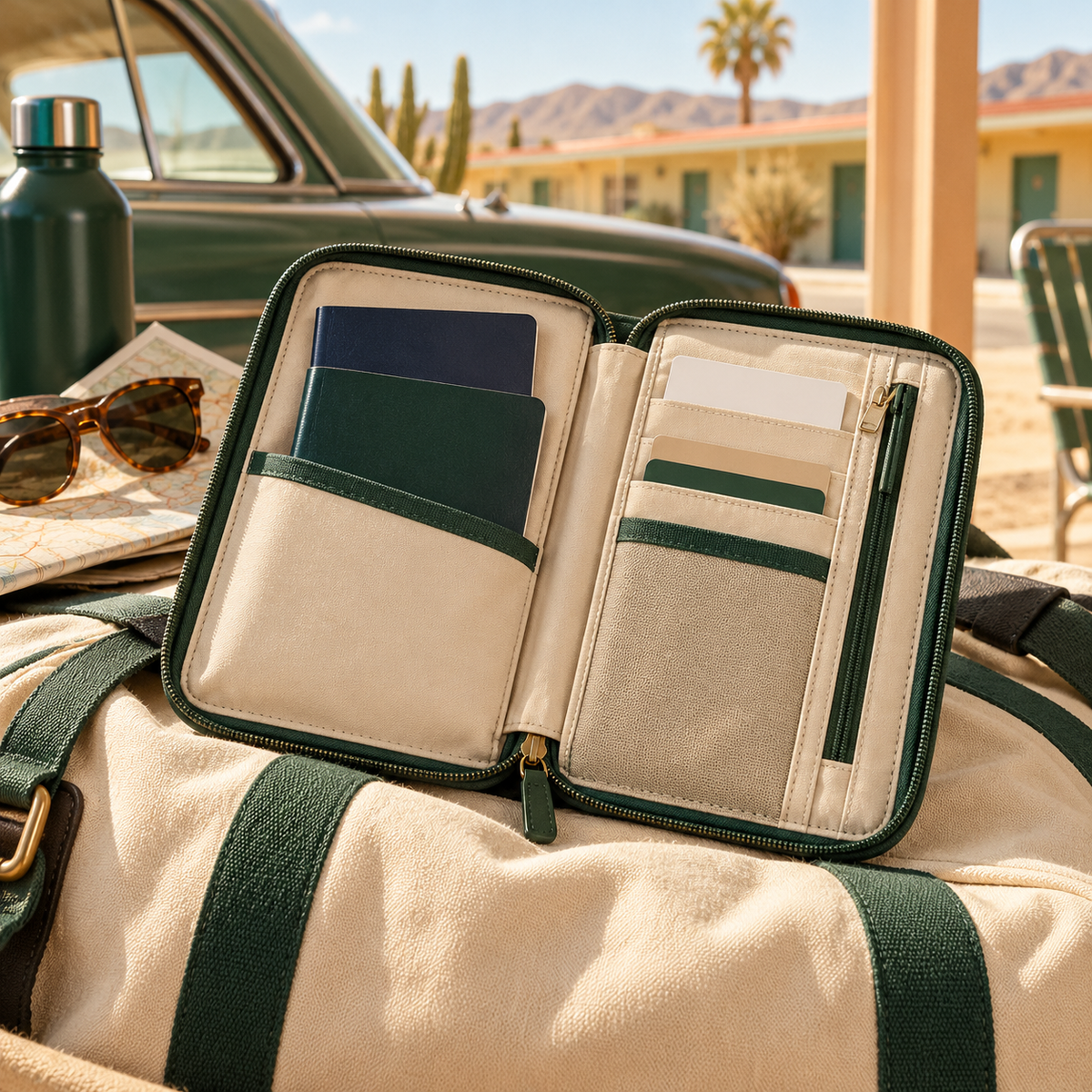 Racing Green Travel Document Organizer — main product view